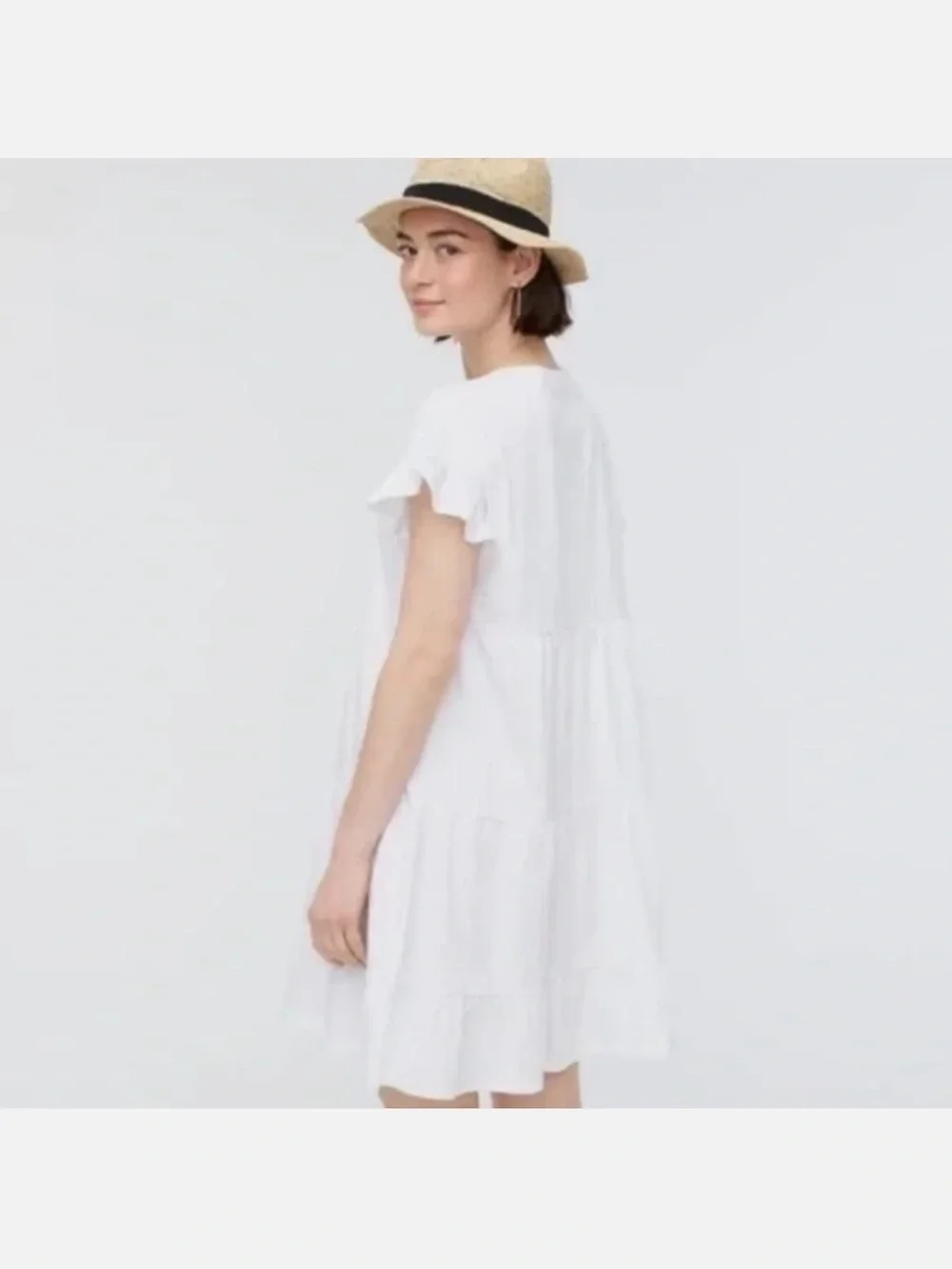 J.CREW White Broken-in jersey tiered mini dress Size Small